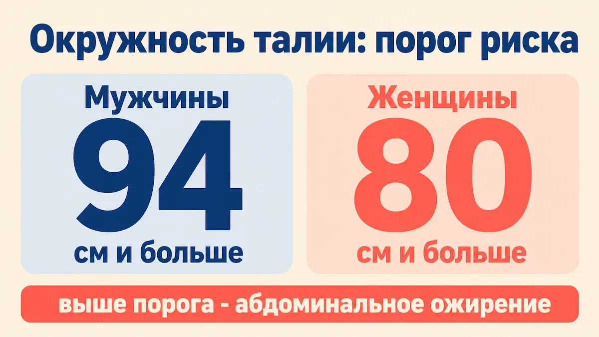 Пороги окружности талии 94 см у мужчин и 80 см у женщин