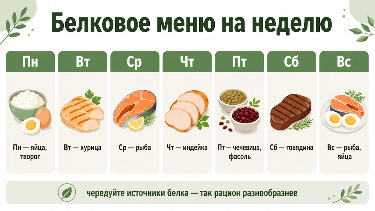 Белковое меню на неделю: источник белка по дням недели
