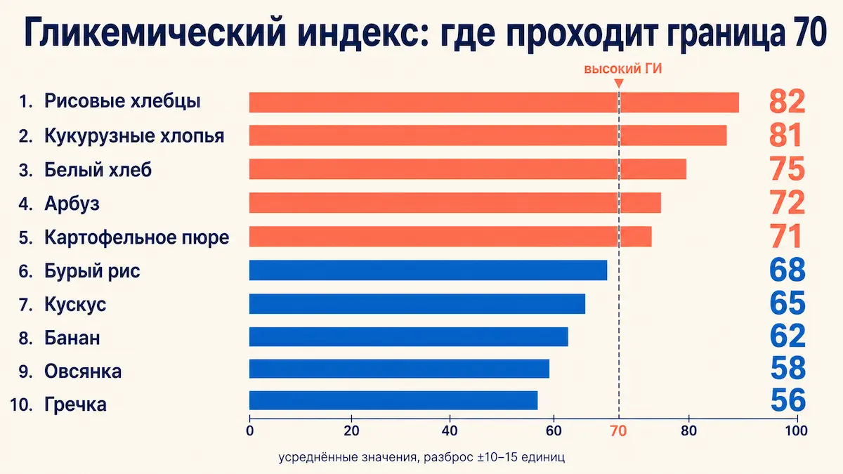 Гликемический индекс продуктов с быстрыми углеводами: картофель, хлопья, хлеб, белый рис, сахар