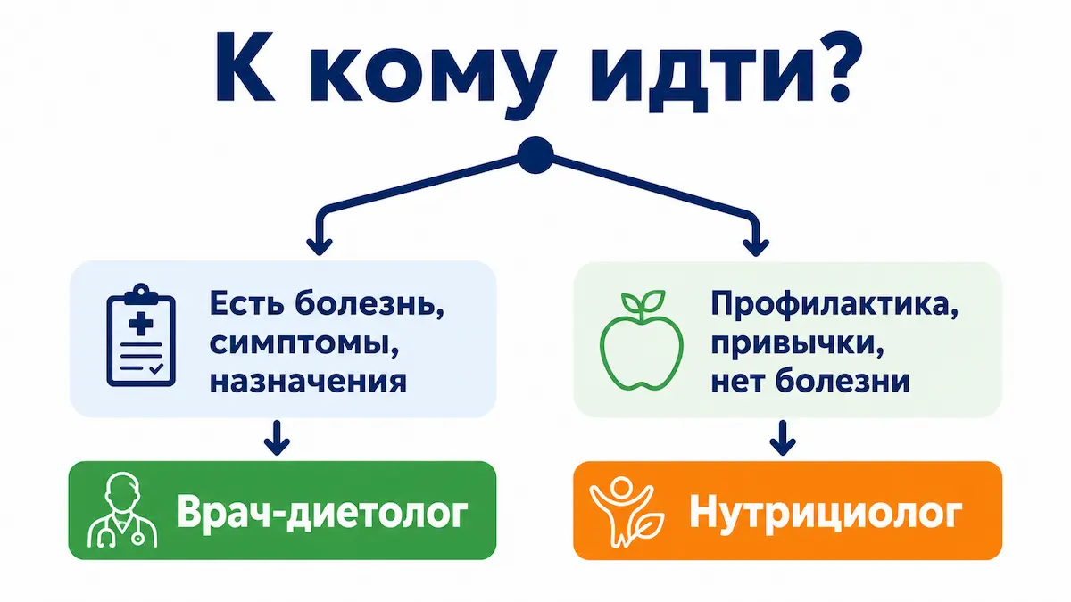 Инфографика: к диетологу или нутрициологу — куда идти