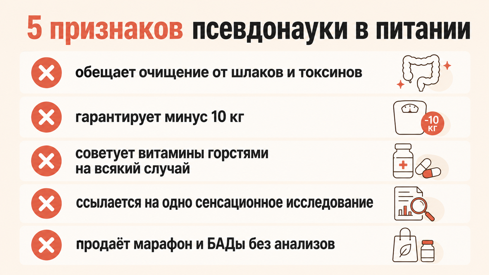 Пять признаков псевдонауки в питании — чек-лист