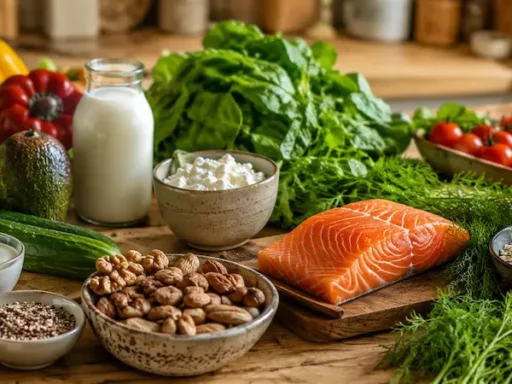 Разнообразие цельных продуктов на кухонном столе — образ интегративного подхода к питанию