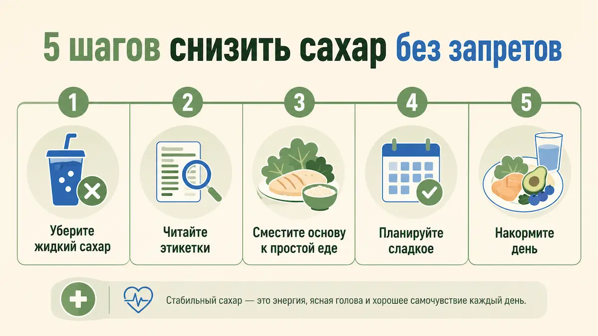 Пять шагов, как снизить сахар в рационе без жёстких запретов