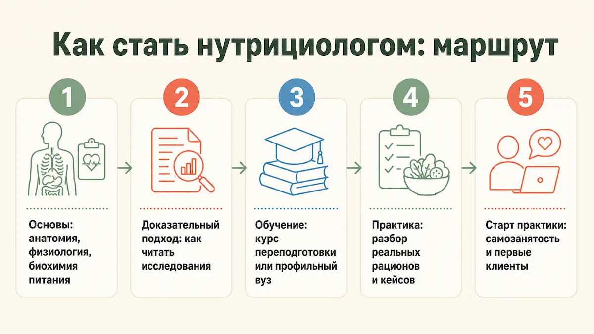 Пять шагов, как стать нутрициологом с нуля: от основ до первых клиентов