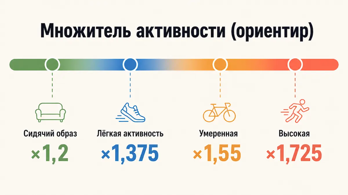 Шкала коэффициента активности: от сидячего образа жизни до высокой нагрузки