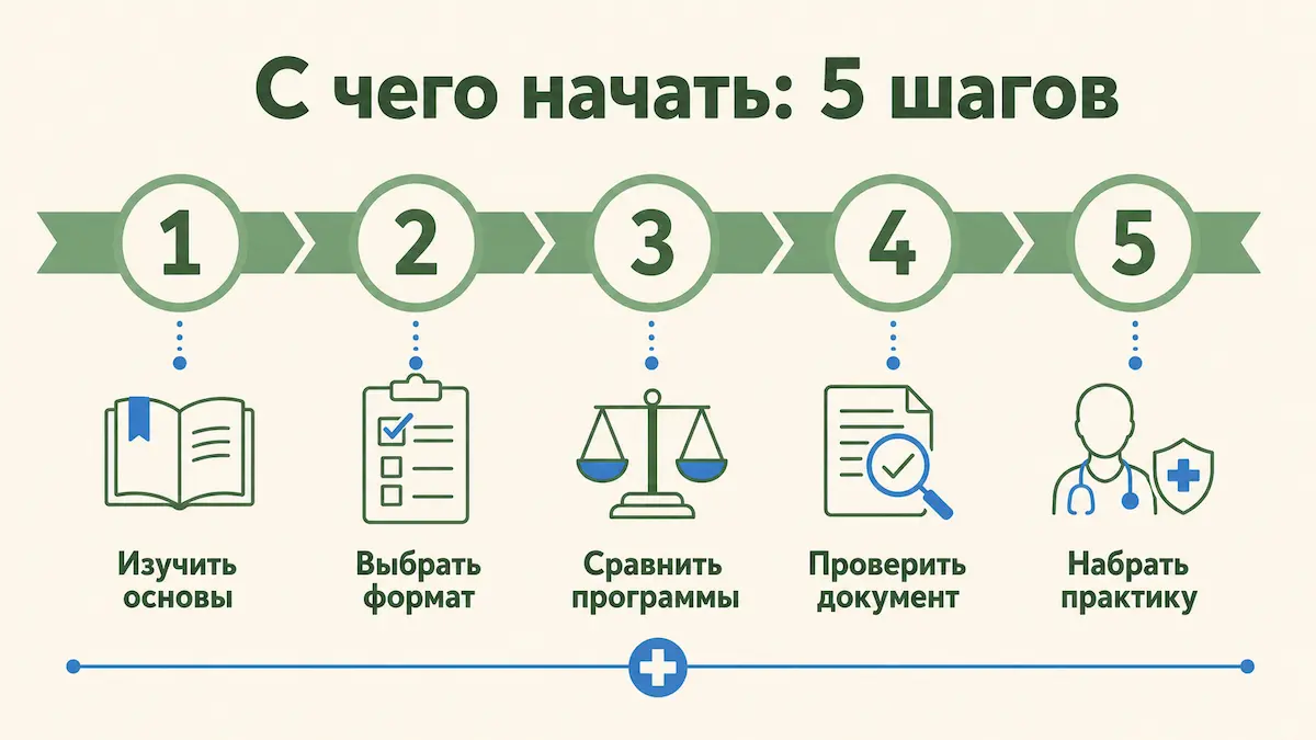 Инфографика: 5 шагов, с чего начать обучение нутрициологии