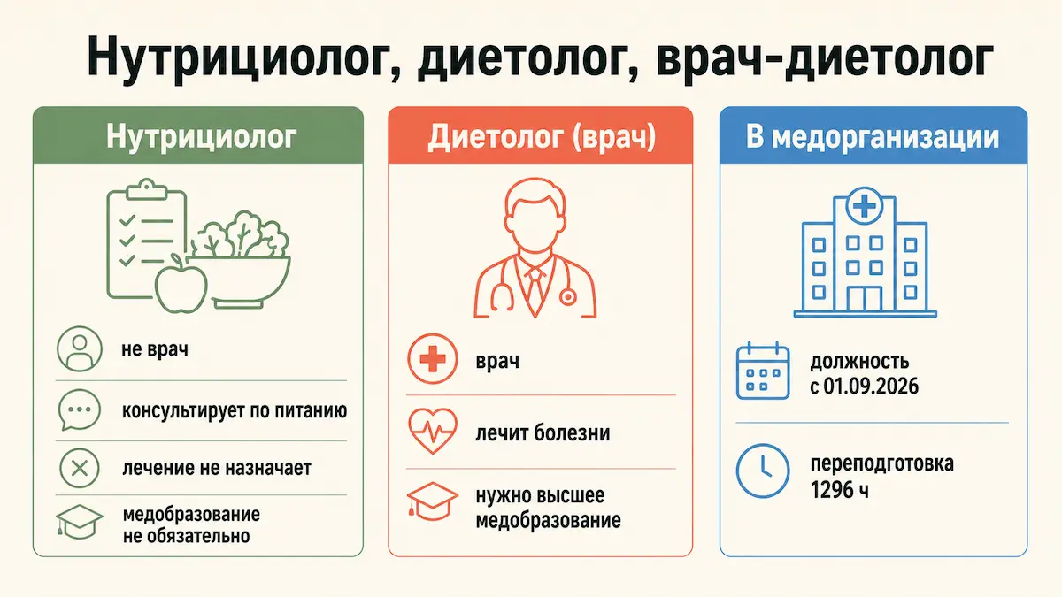 Инфографика: чем нутрициолог отличается от диетолога и врача-диетолога