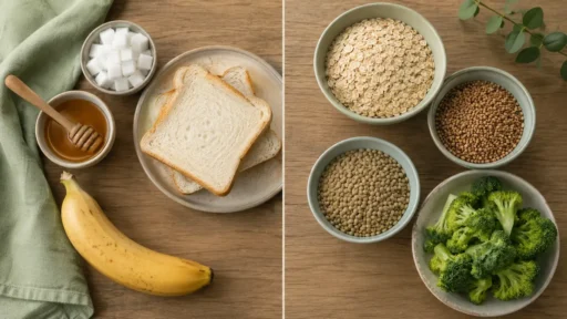 Простые и сложные углеводы: продукты двумя группами на столе