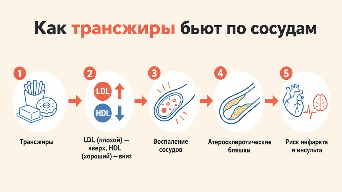 Как трансжиры бьют по сосудам: LDL вверх, HDL вниз, бляшки
