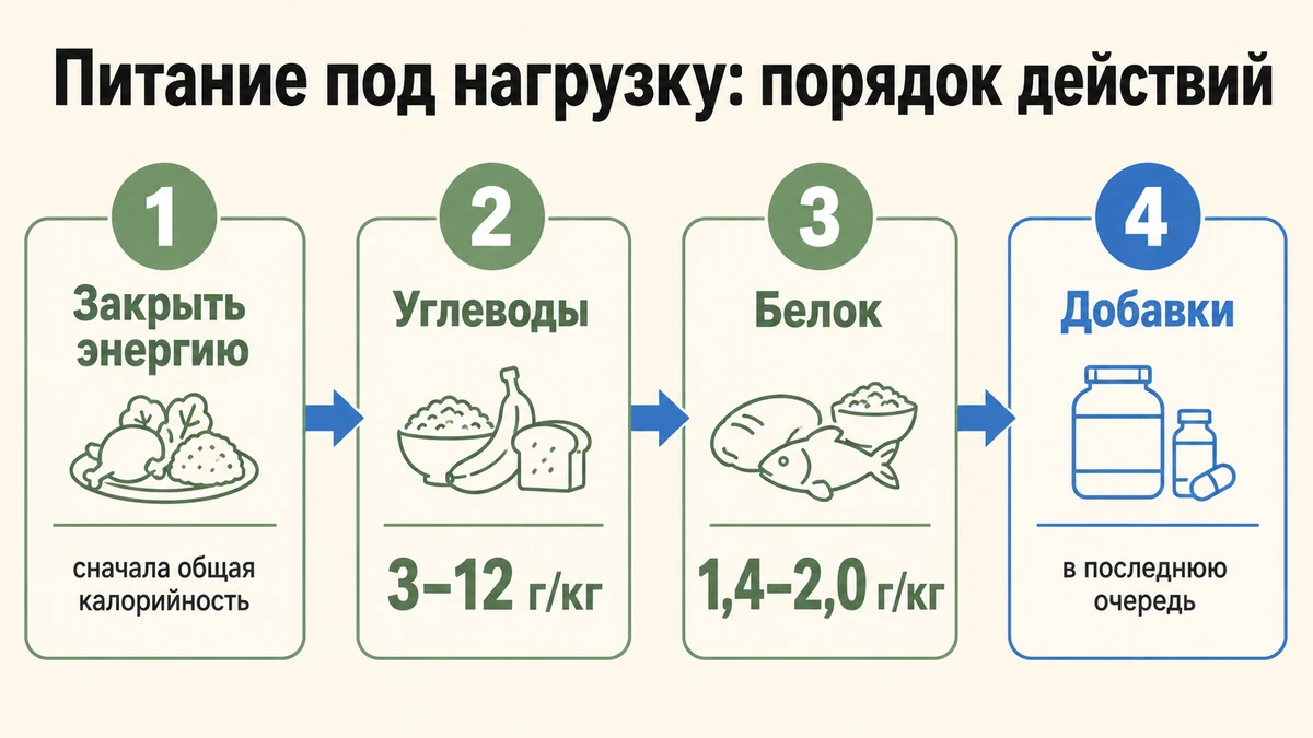 Норма углеводов в граммах на килограмм веса при разном объёме тренировок