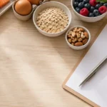Продукты — источники железа, витамина D и B12 на столе перед консультацией нутрициолога