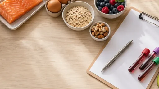 Продукты — источники железа, витамина D и B12 на столе перед консультацией нутрициолога