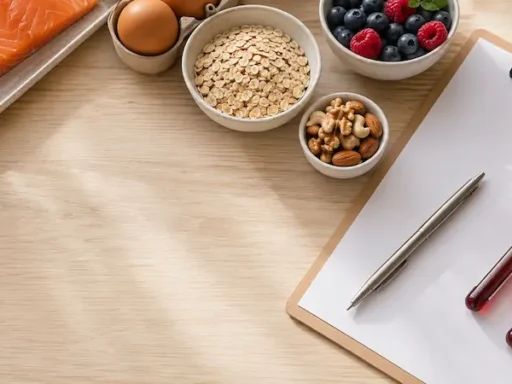 Продукты — источники железа, витамина D и B12 на столе перед консультацией нутрициолога
