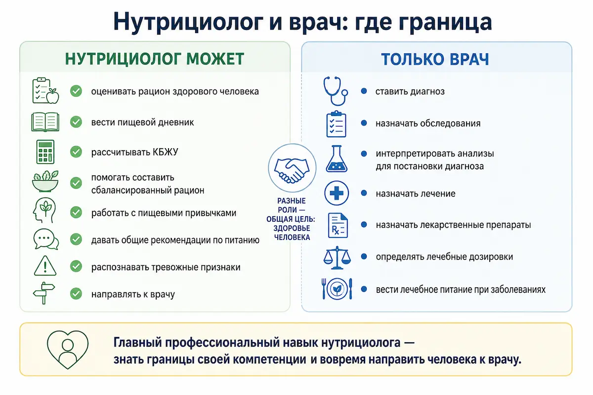 Что может нутрициолог и что вправе только врач: сравнение
