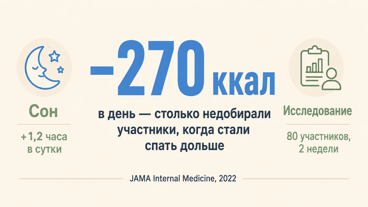 Плюс 1,2 часа сна в сутки — минус 270 ккал в день: данные исследования JAMA Internal Medicine 2022