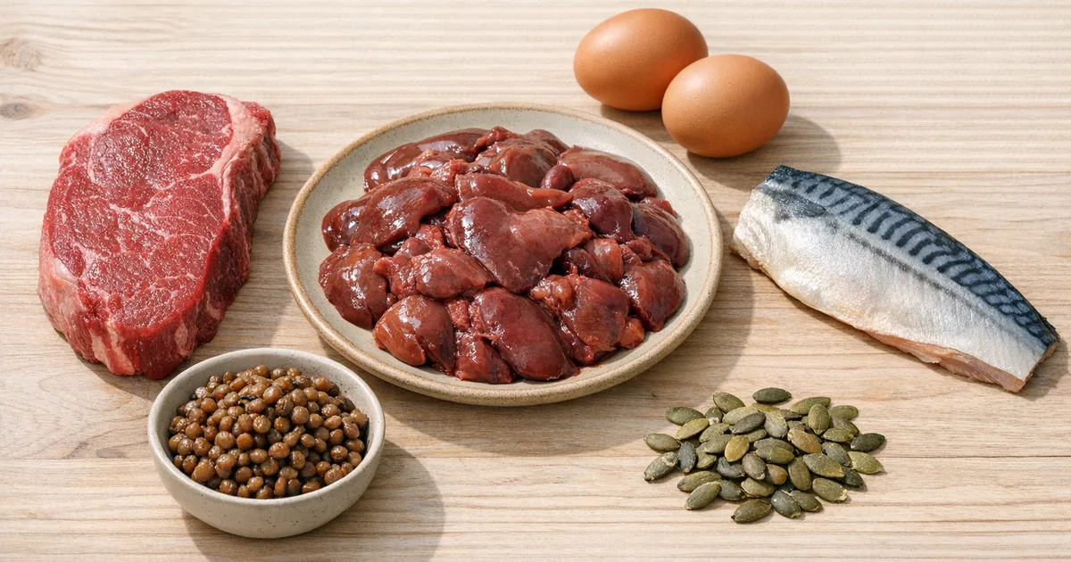 Продукты с железом при анемии: говядина, куриная печень, яйца, скумбрия и чечевица