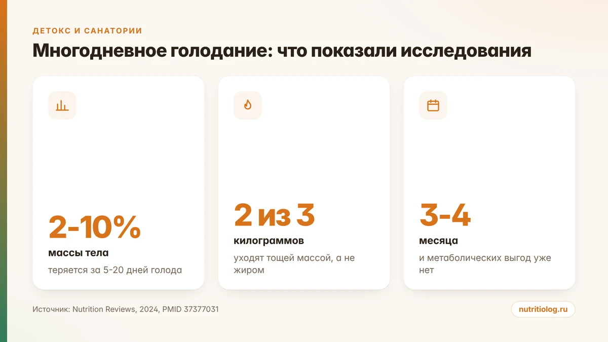 Цифры обзора 2024 года: сколько веса уходит при многодневном голодании и какая доля приходится на мышцы