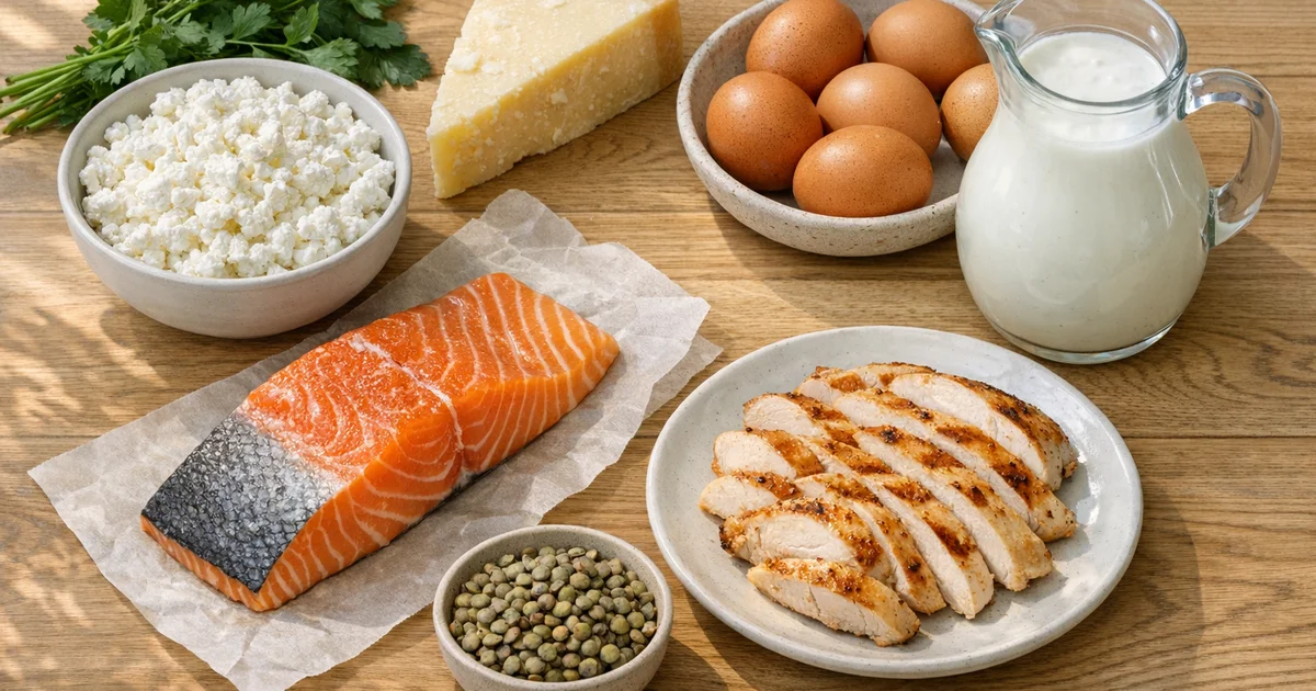 Творог, яйца, лосось, курица и кефир - белковые продукты для рациона после 40 лет